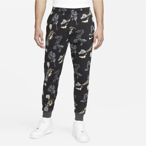 Nike Men's medium Black floral Gold Jogger Pants sweatpants comfy white SIZE XL - Picture 1 of 10